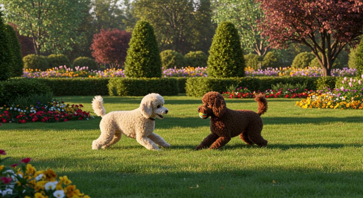 Poodles brincando no parque